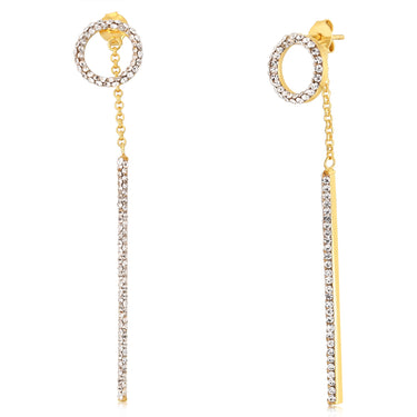 9ct Yellow Gold Silverfilled Crystals On Circle And Bar Drop Earrings