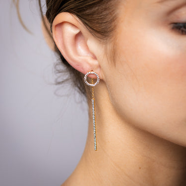 9ct Yellow Gold Silverfilled Crystals On Circle And Bar Drop Earrings