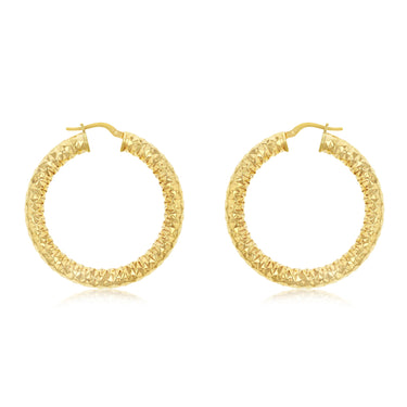 9ct Yellow Gold Silverfilled Sparkle Hollow 30mm Hoop Earrings