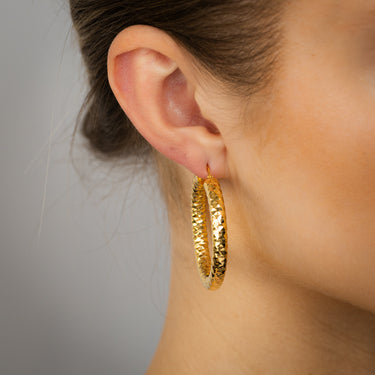 9ct Yellow Gold Silverfilled Sparkle Hollow 30mm Hoop Earrings