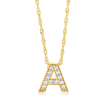 9ct Yellow Gold Silverfilled Cubic Zirconia Initial Letter "A" Pendant On Chain