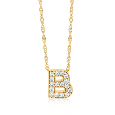 9ct Yellow Gold Silverfilled Cubic Zirconia Initial "B" Pendant On Chain