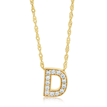 9ct Yellow Gold Silverfilled Cubic Zirconia Initial Letter "D" Pendant On Chain