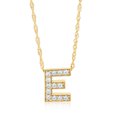 9ct Yellow Gold Silverfilled Cubic Zirconia Initial Letter "E" Pendant On Chain