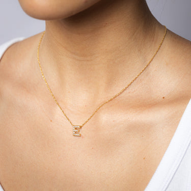 9ct Yellow Gold Silverfilled Cubic Zirconia Initial Letter "E" Pendant On Chain