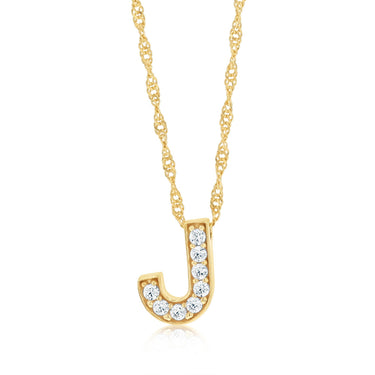 9ct Yellow Gold Silverfilled Cubic Zirconia Initial Letter "J" Pendant On Chain