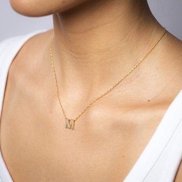 9ct Yellow Gold Silverfilled Cubic Zirconia Initial Letter "M" Pendant On Chain