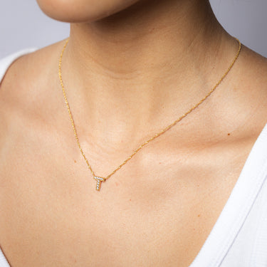 9ct Yellow Gold Silverfilled Cubic Zirconia Initial Letter "T" Pendant On Chain
