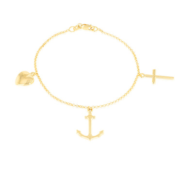 9ct Silverfilled Heart-Anchor-Cross Charm Fancy Bracelet