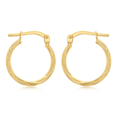 9ct Yellow Gold Silverfilled Textured Hoop Earrings