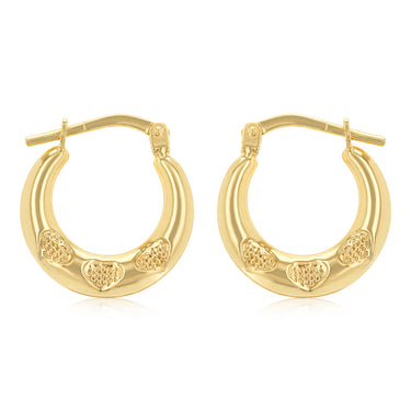 9ct Yellow Gold Silverfilled Fancy Heart Hoop Earrings