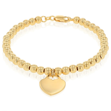 9ct Yellow Gold Silverfilled Beaded Bracelet with Heart Charm