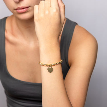 9ct Yellow Gold Silverfilled Beaded Bracelet with Heart Charm