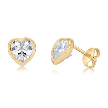 9ct Yellow Gold Silverfilled CZ Heart Stud Earrings
