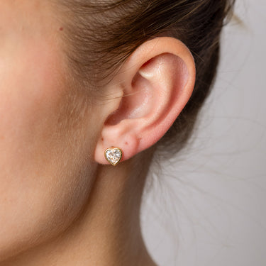 9ct Yellow Gold Silverfilled CZ Heart Stud Earrings