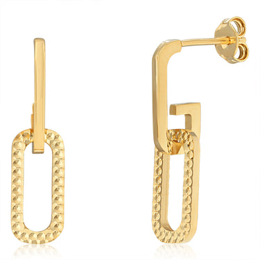 9ct Yellow Gold Silverfilled Textured Double Link Drop Earrings
