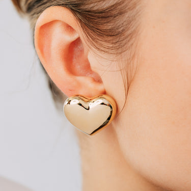 9ct Yellow Gold Silverfilled Polished Puffed Heart Stud Earrings