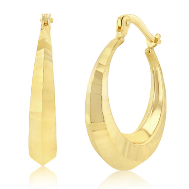 9ct Yellow Gold Silverfilled Textured Creole Dicut Hoop Earrings