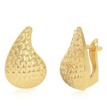9ct Yellow Gold Silverfilled Hammered Teardrop Huggie Earrings