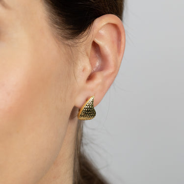 9ct Yellow Gold Silverfilled Hammered Teardrop Huggie Earrings