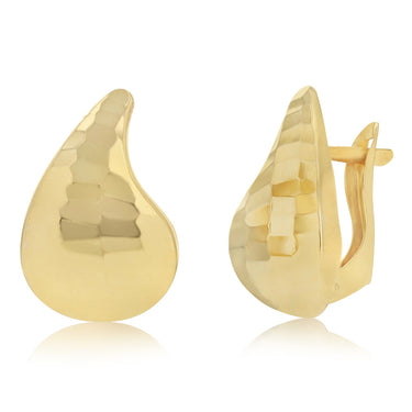 9ct Yellow Gold Silverfilled Textured Teardrop Huggie Earrings