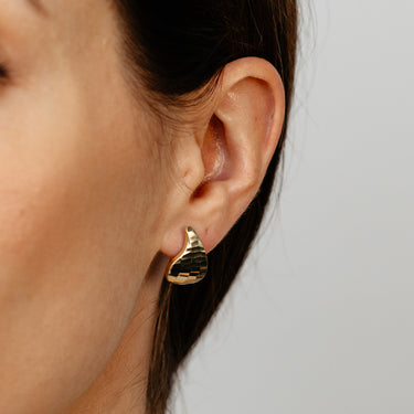 9ct Yellow Gold Silverfilled Textured Teardrop Huggie Earrings