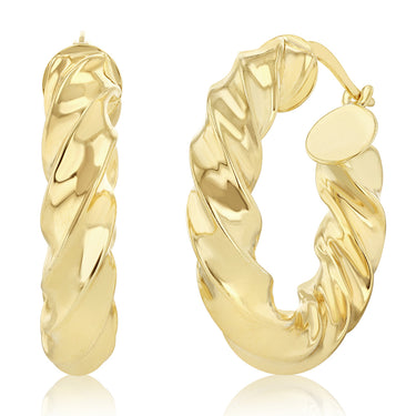 9ct Yellow Gold Silverfilled Fancy Twist Hoop Earrings