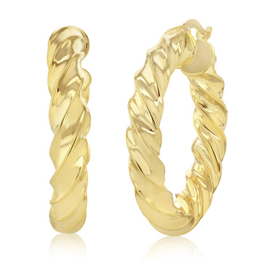 9ct Yellow Gold Silverfilled Fancy Twist Hoop Earrings