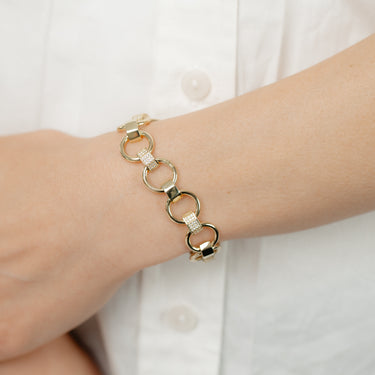 14ct Yellow Gold Silver Filled Cubic Zirconia Belcher 19cm Bracelet