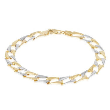 14ct Two Tone Yellow and White Gold Silver Filled Fancy Long Linked 19cm Bracelet