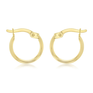 9ct Yellow Gold Silver Filled Plain 10mm Hoop Earrings