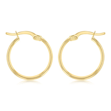 9ct Yellow Gold Silver Filled Plain 15mm Hoop Earrings