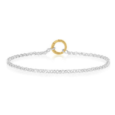 9ct Yellow Gold and Sterling Silver Fancy Rolo 19cm Bracelet