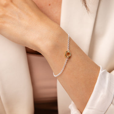 9ct Yellow Gold and Sterling Silver Fancy Rolo 19cm Bracelet