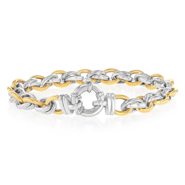 9ct Yellow Gold and Sterling Silver 20cm Fancy Belcher Bracelet with Bolt Ring Clasp