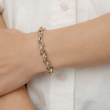 9ct Yellow Gold and Sterling Silver 20cm Fancy Belcher Bracelet with Bolt Ring Clasp