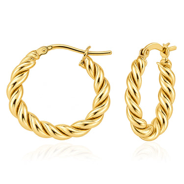 9ct Yellow Gold Silverfilled Twist 10mm Hoop Earrings