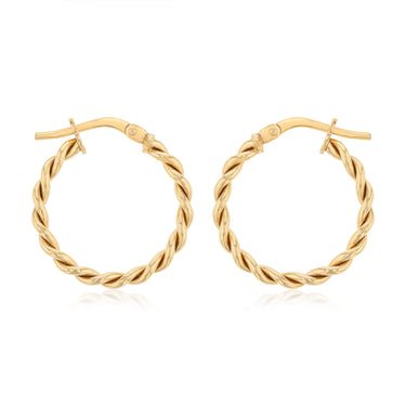 9ct Yellow Gold Silverfilled Twist 15mm Hoop Earrings