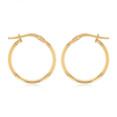 9ct Yellow Gold Silverfilled Plain 15mm Hoop Earrings