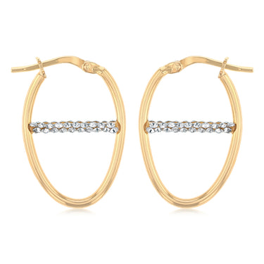 9ct Yellow Gold Silverfilled Fancy Cubic Zirconia Oval Hoop Earrings