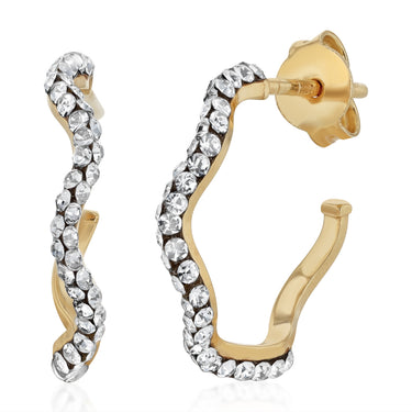 9ct Yellow Gold Silverfilled Cubic Zirconia Wave Hoop Earrings