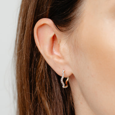 9ct Yellow Gold Silverfilled Cubic Zirconia Wave Hoop Earrings