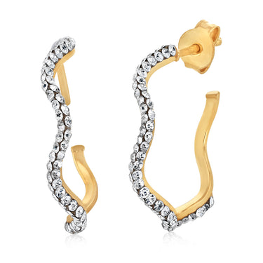 9ct White Gold Silverfilled Cubic Zirconia Wave Hoop Earrings