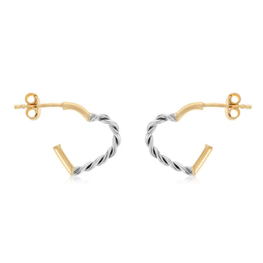 9ct Two Tone Gold Silverfilled Twist Heart Hoop Earrings