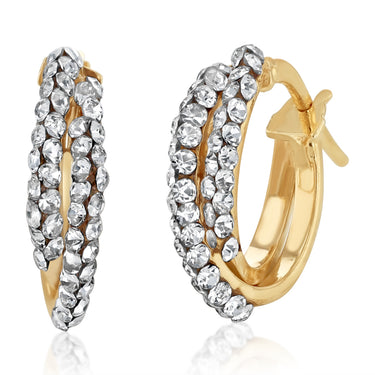 9ct Yellow Gold Silverfilled Cubic Zirconia Double Hoop Earrings