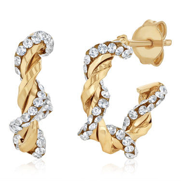 9ct Yellow Gold Cubic Zirconia Twist 3/4 Hoop Earrings