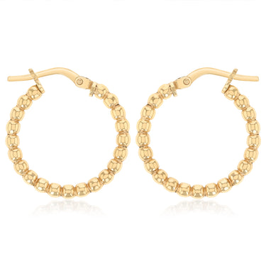 9ct Yellow Gold Silverfilled Medium Beaded Hoop Earrings