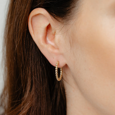 9ct Yellow Gold Silverfilled Medium Beaded Hoop Earrings
