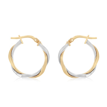 9ct Two Tone Gold Silverfilled Medium Twist Hoop Earrings
