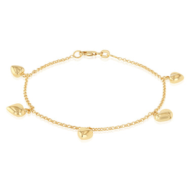 9ct Yellow Gold Silverfilled Heart Belcher 19cm Bracelet